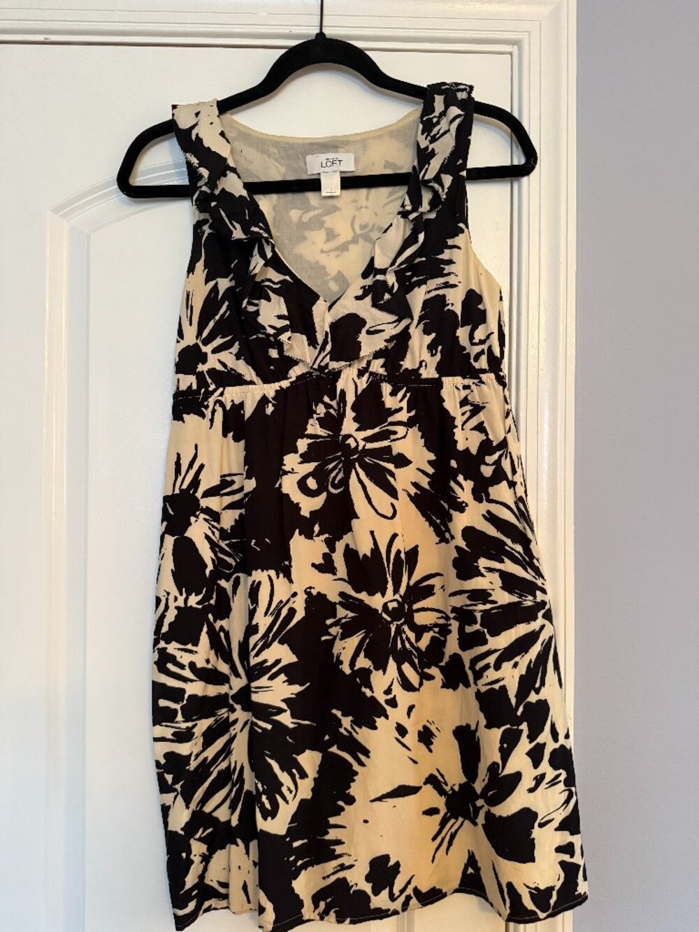 LOFT Black Ivory Floral Silk Blend Dress Size 0